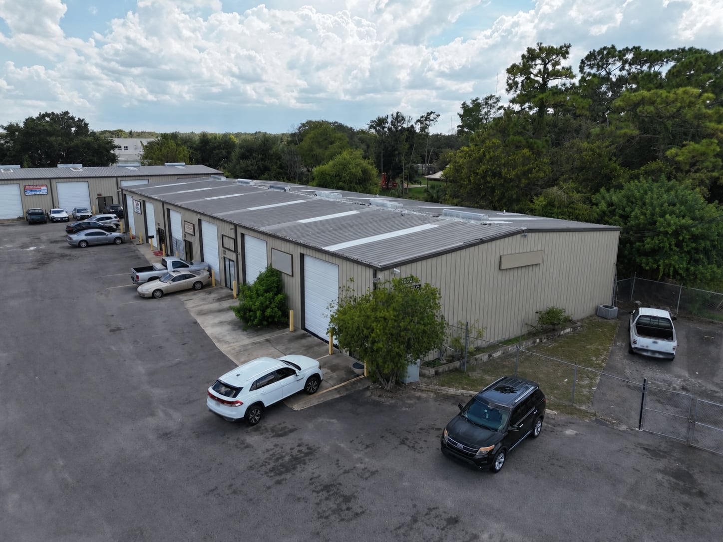 Aerial view of Suite D and parking